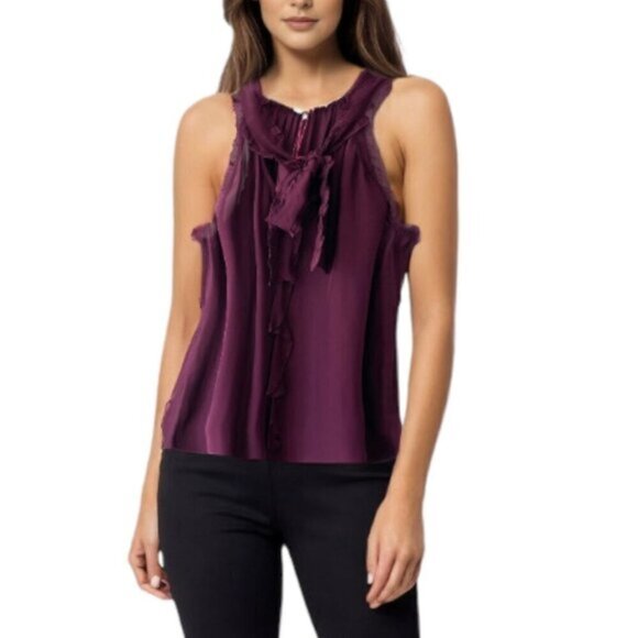 Tops - Parker Allie SILK Ruffles Tie Halter Neck Sleeveless Blouse Purple Small NEW